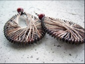 peruvian style earrings made with hemp and wooden beads
