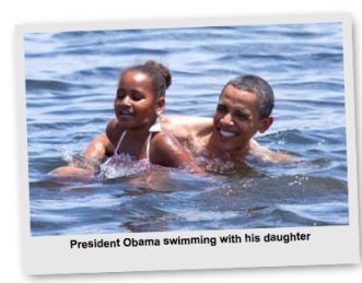 presisent Obama swimming with ish daughter gulf